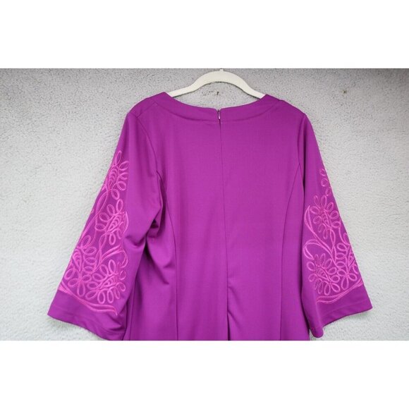 Bob Mackie 3/4 Wide Embroidered Sleeves Wearable Art Midi Dress-Medium-Fuchsia - Picture 10 of 11